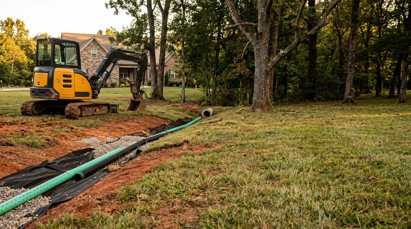 Drainage system installation on a residential property