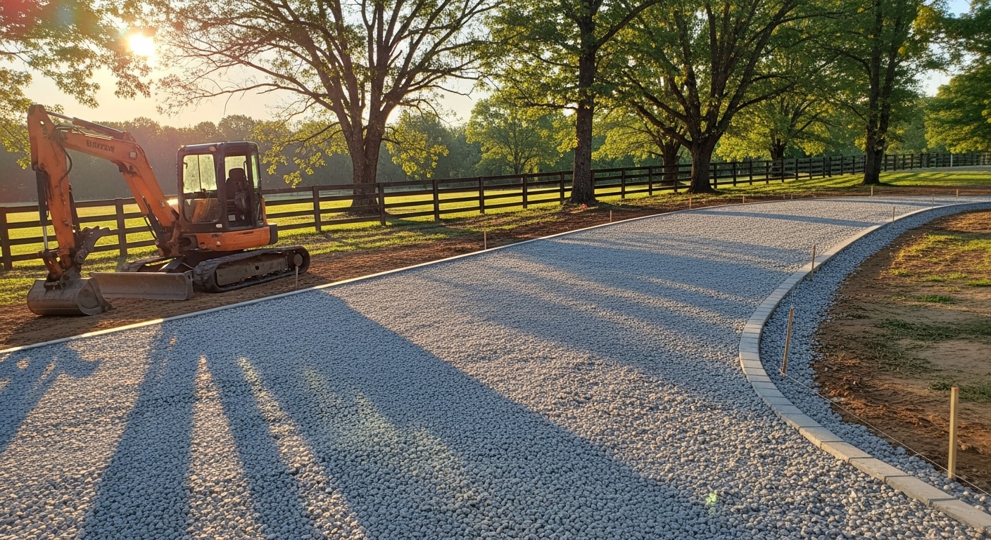 Newly graded residential driveway pad