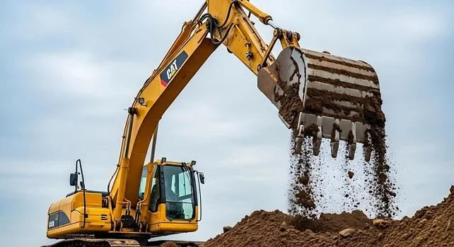 Excavation equipment working on a cleared property site