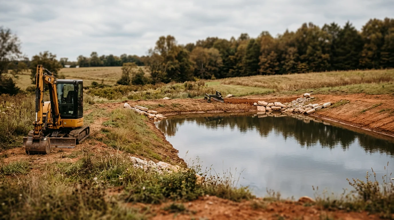 Completed pond with cleared surrounding landscape
