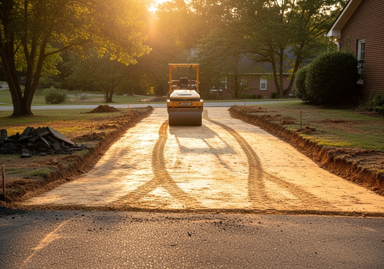 Regraded driveway base in Chapel Hill with corrected drainage slope